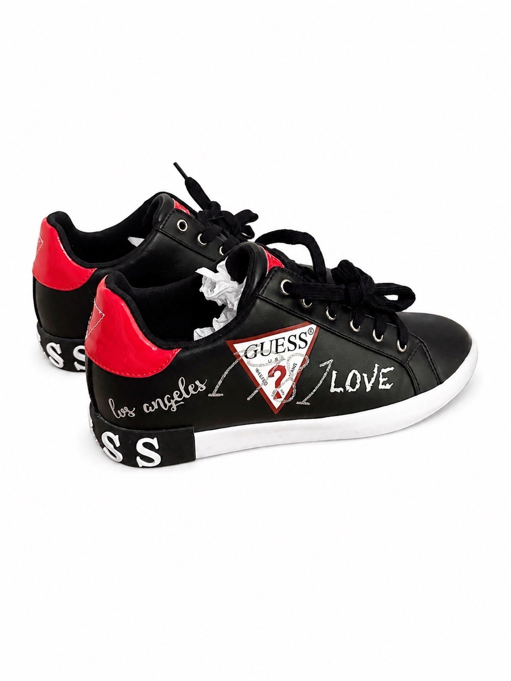 🤩Excellent Condition!! Guess Women’s Sneakers Black and Red Graphics Sz 9.5
